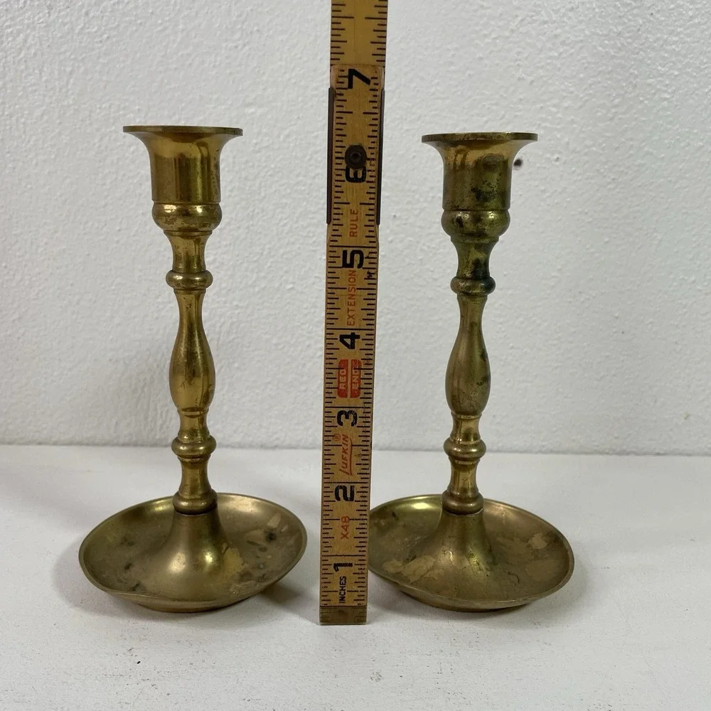 Vintage Brass Candlestick Holder Pair 6.25